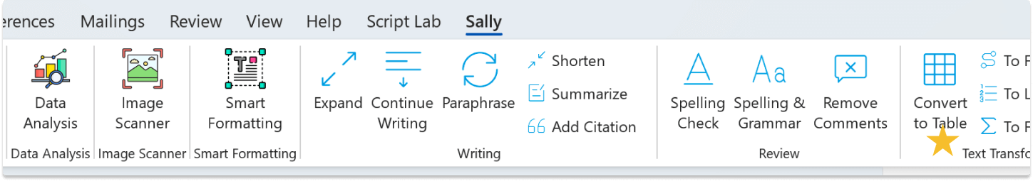 Convert to Table Menu